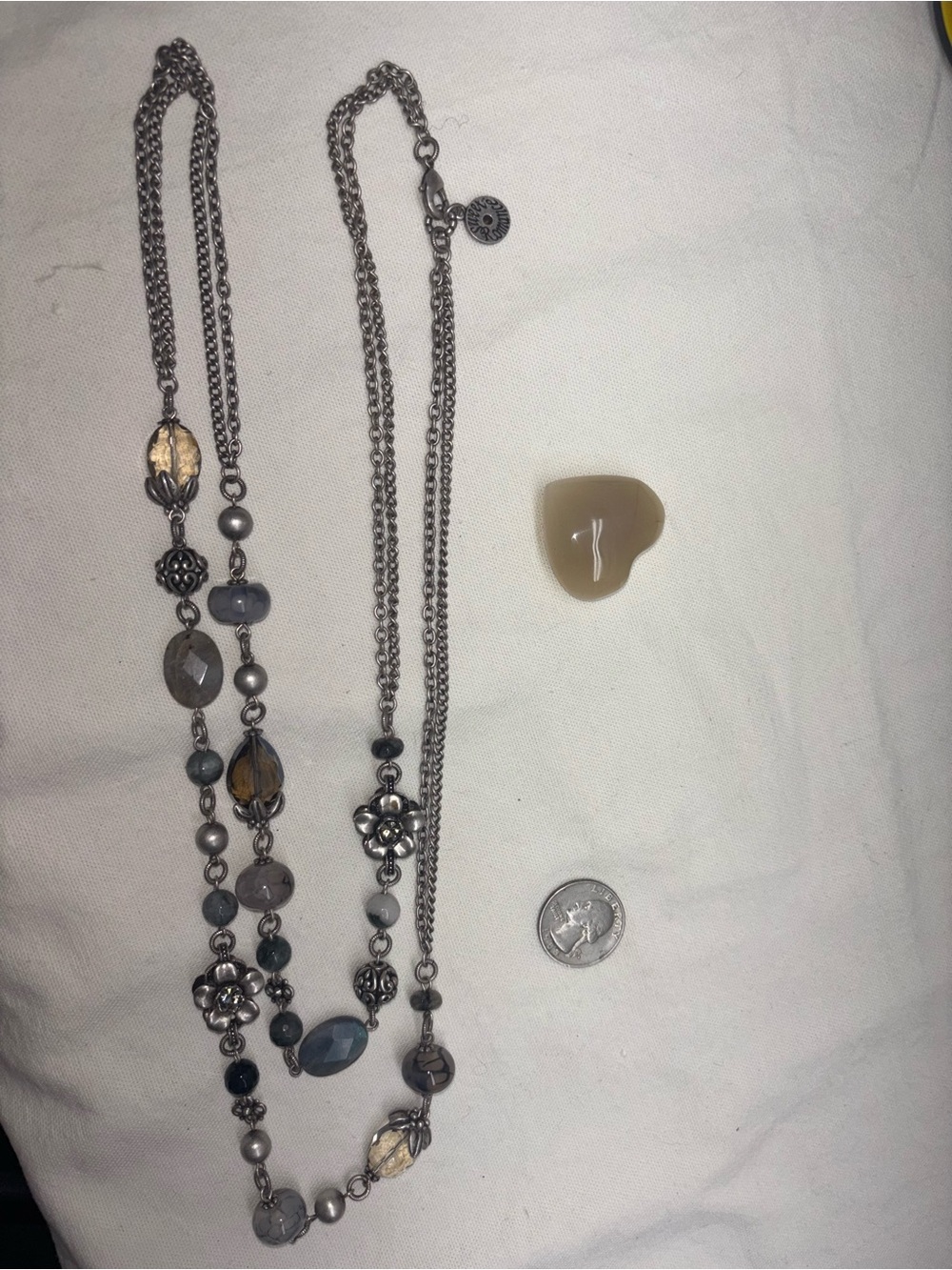 Silver-Tone Layered Beaded Necklace - Neutral Gray